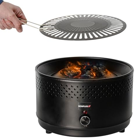 Bonplus BP | Gril Barbecue Portable avec Sac de Rangemente | Barbecueau Charbon sans Fumée | Ventilateur à Batterie | Facile à Nettoyer | Cuisson Uniforme | Antiadhésif