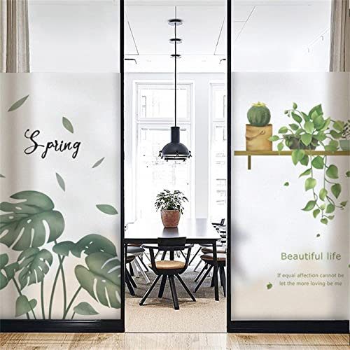 Fensterfolie Selbsthaftend Sichtschutz Glasfolie Wärmeisolierung Sonnenschutzfolie, Anti-UV Statische Fensterfolien für Zuhause und Büro Grüne Pflanzen 45x200 cm
