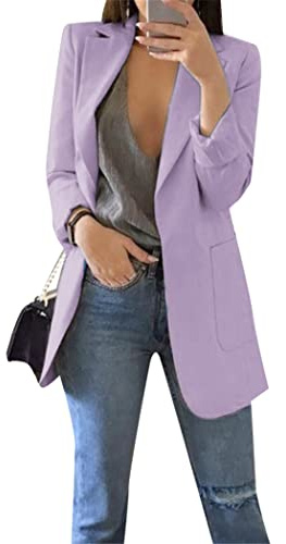 OMZIN Damen Elegant Langarm Blazer Sakko Einfarbig Revers Geschäft Büro Kurz Mantel Anzüge Bolero mit Tasche