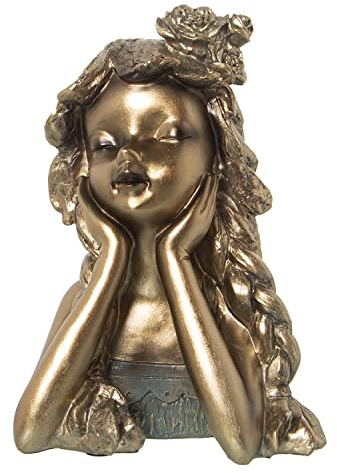 DRW Figura di Un Busto di Una Ragazza in Resina in Oro 17x14x26cm, estandar