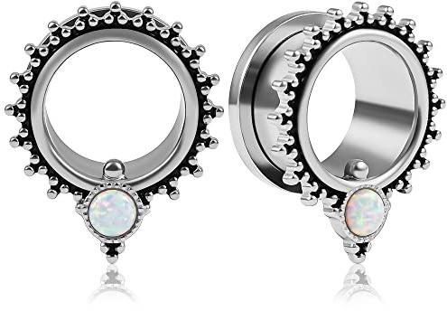 Vankula Ohr Tunnel 1 Paar Double Flared Flesh Plugs Opal Edelstahl für männer damen Ohrpiercing Gestreckte Schmuck 6mm bis 19mm