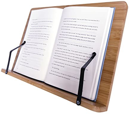 WAOHO Buchständer,Bücherregal aus Bambus, Faltbarer Lesehalter,Kochbuchhalter einstellbar Bücherständer，Es sind 4 Winkel einstellbar，Geeignet für Laptops, iPads, Mobiltelefone, Bücher usw 34X23.5cm