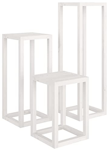 Makastle Blumenständer 3er Set aus Massivholz Pflanzenständer Set Blumenhocker Blumentopfhalter Pflanzenhocker Blumentopfständer Beistelltisch für Blumentopf, Weiß