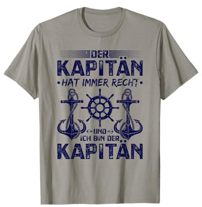 Boots Geschenke Kapitän Kapitän hat immer Recht Bootsfahrer Sportboot Motorboot T-Shirt Grau Klein EU S Kurzarm Klassisch Nautische Novität Klassische Passform T-Shirt