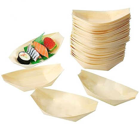 Smallterm 50PCS Salad Bowl Disposable Bowls Finger Food Bowls, Boat Biodegradable Wood 11 cm x 6.5 cm
