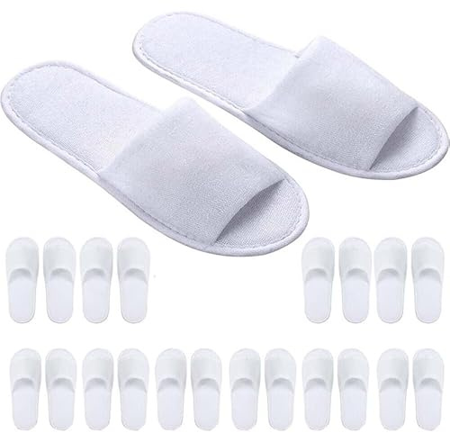 Sharharge Lot de 10 paires de chaussons jetables à bout ouvert blancs antidérapants pour la maison, l'hôtel, les voyages et les invités de fête, moelleux