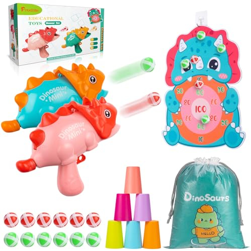 Freekite 2 Stück Dinosaur Spielzeugpistolen mit Zielscheibe, Schießspiel für Innen Außen Party, Dinosaurier Geschenk für Kinder Jungen Mädchen ab 5 6 7 8 9 10+ Jahren