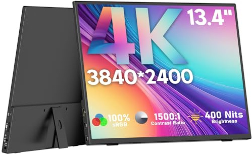 OUNSHLI Monitor portatile 4K da 13,3 pollici 3840 x 2160 IPS per laptop, sottile e leggero HDR, monitor da viaggio USB-C HDMI, con Smart Cover per laptop PS5/4 Xbox Switch
