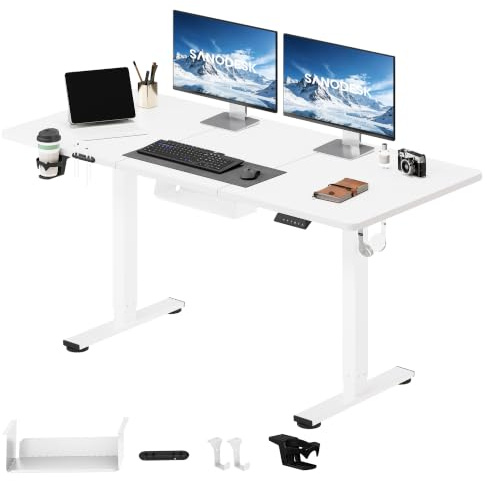 SANODESK Höhenverstellbarer Schreibtisch 140 x 60 cm Schreibtisch Höhenverstellbar Elektrisch Ergonomischer Steh-Sitz Tisch Computertisch für Heimbüro Homeoffice(weiß)