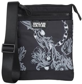 VERSACE JEANS COUTURE Schwarze Schultertasche mit geprägtem Logo für Herren, Schwarz , Einheitsgröße