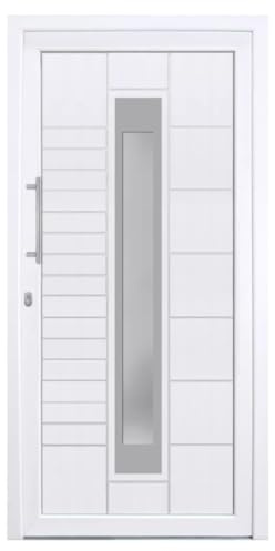 HORI Haustür Kunststoff, aluminium, Komplettset konfigurieren, Hauseingangstür Modern - Farbe: weiß - DIN links - Modell: Stripe - 200 x 88 cm