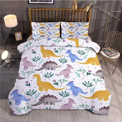 Syhi Qlty Dinosaurier Kinderbettwäsche 100x135, Wald Weich Winter Microfaser Bettwäsche-Sets Blatt Deckenbezug 1 Bettbezug mit Reißverschluss und 1 Kissenbezug 80x80cm