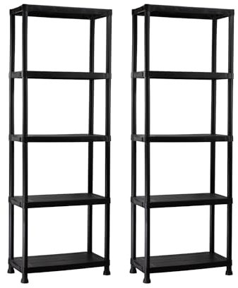 7H SEVEN HOUSE - Pack 2 Estanterías Almacenaje, Polipropileno PP, Multiusos, Hogar, Trastero, Domitorio y Cocina, 5 Baldas, Carga 125Kg, 61x31x171cm (Largo x Ancho x Alto), Negro