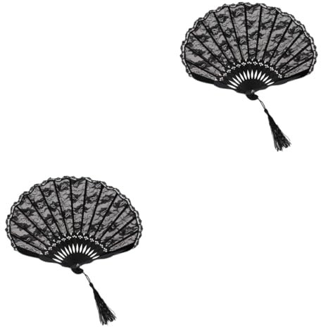 Zerodeko 2St bestickter Handfächer Leistung Braut runder Fächer Lüfter Randbereich Handheld-Fans Bambusfächer mit Quaste Handbuch Bambus-Fan Grasblume Faltfächer Fräulein Hülse Hölzern