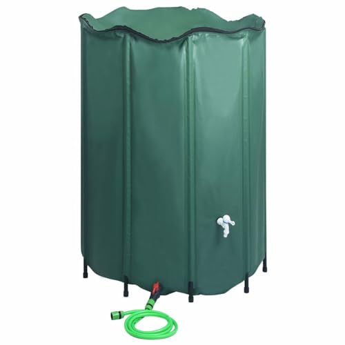 Faltbarer Regenwassertank, 1350 Liter Fassungsvermögen mit Hahn und Schlauchanschluss, PVC-Rahmen mit Netzfilter am Ein- und Auslass, für Gartenbewässerung und Wasserspeicherung im Außenbereich