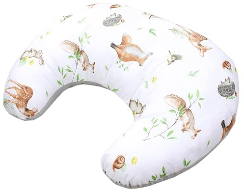 TupTam Baby Stillkissen Klein mit Baumwoll-Bezug, Farbe: Waldtiere/Igel/REH/Fuchs/Kaninchen/Beige