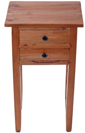 CREEDWOOD Holz NACHTTISCH Rika | Teakholz, 70cm | Telefontisch mit Zwei Schubladen, Flurtisch, Sofatisch, Beistelltisch Natur, Teak Holz Beistellschrank
