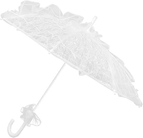 Theaque Weißer Hochzeits-Spitzenschirm für Hochzeit, Brautschirm, weißer Regenschirm, Foto-Requisite für Hochzeit, Brautdekoration, Größe S, weiß