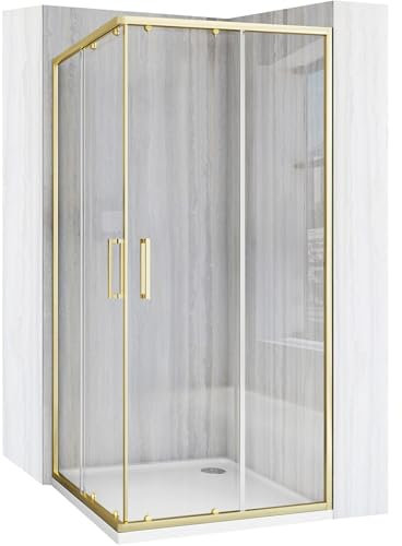Rea Box doccia City 80x80 Gold Brush Cabina Doccia con piatto doccia Savoy Vetro di sicurezza temperato Transparent 4mm, 5mm (d'oro)