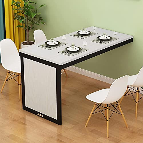 Klappstuhl Wandmontierter klappbarer Esstisch für kleine Räume, wandelbarer Schreibtisch für Büro, Schlafzimmer und Küche, MDF-Wandtisch, Computertisch, Schwarz + Weiß, 80 x 60 cm
