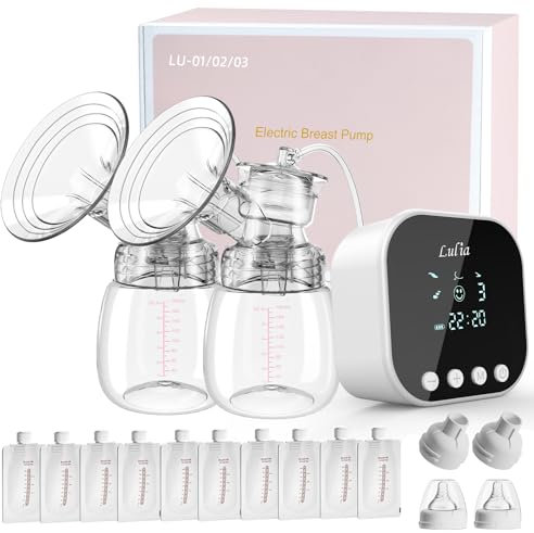 Lulia Double Electric Breast Pump, Breastfeeding Pump 4 Modes & 9 Levels, Low Noise, Anti-Backflow & LED Display, BPA Free, Portable Breast Pumps with 24mm Flange