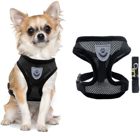 FFWTPY Hundegeschirr Weich Gepolstert Hunde Geschirr Air-Mesh Atmungsaktiv Brustgeschirr Verstellbare Weich Gepolsterte Haustierweste für Kleine Mittelgroße Hunde (Schwarz XL)