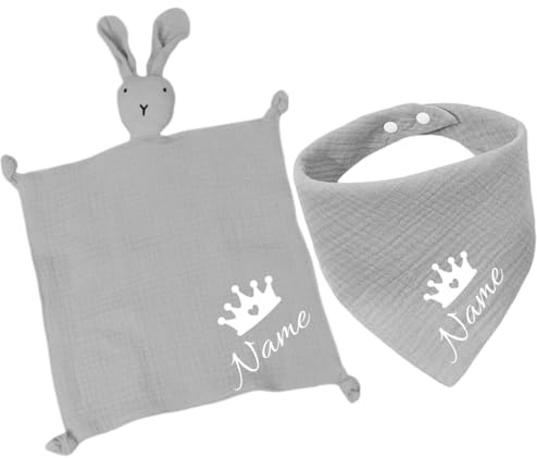 Personalisiertes Baby-Set mit Name – Dreieckstuch und Kuscheltuch – Weiches Baby-Accessoire-Set für Neugeborene und Babys – Unisex, Hautfreundlich – Perfekt zur Geburt und Taufe