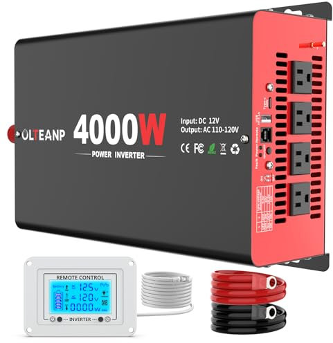 OLTEANP 4000 Watt Power Inverter 12V DC to 110V AC Car Inverter with 4 AC Outlets, 30W Type-C Port, 3.1A USB Port, Remote Controller on LCD Screen, Peak 8000W Car Converter for Truck,Vehicles,Trip