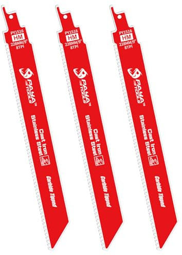 PAYA Sabelsågblad sågblad 3 st. Sticksågsblad set E-cut tillbehör hårdmetallblad för tjock metall, gjutjärn, legerat stål 228 mm PY1516