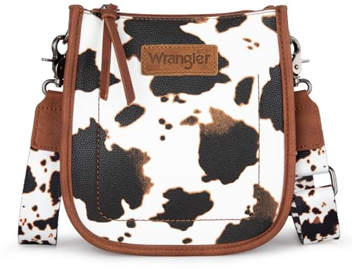 Wrangler Small Crossbody Bag for Women Western Shoulder Purse with Adjustable Strap, Cow, Small