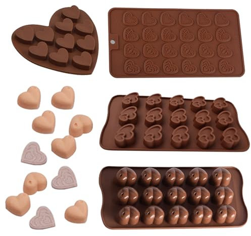 Silicona Molde Chocolate,Counius 4 Piezas Molde Bombones,Moldes Silicona Para Chocolate, Corazones, Alimenticio Antiadherente Chocolate Molde para Gelatina, Chocolate, Caramelo, Hielo