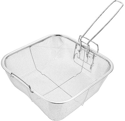 Cabilock Cesta Freidora Cuadrada De Acero Inoxidable Plegable 15.27X15.27X4.33 Pulgadas Con Mango Ergonómico Para Freír Papas Fritas Y Filtrar Aceite En Cocina Hogar