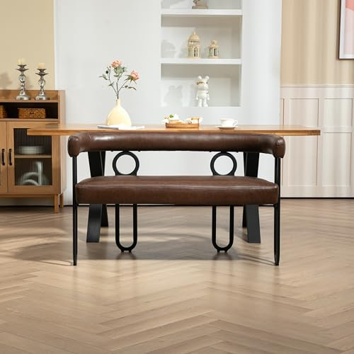 AMDXD Doppelschlafsofa, Loveseats abgerundete Rückenlehne, Komfortables modernes Freizeitsofa, PU-Leder Ledersofa geeignet für Wohnzimmer Schlafzimmer Büro Wohnzimmer, Dunkel Braun, 118x53x71CM