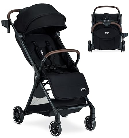 Britax Juniper Compact On-The-Go Stroller, Effortless Fastpack System with One-Hand RapidFold, Portable & Lightweight for Travel, Built-in Carry Handle, Ventilating Fabrics, Raven Black
