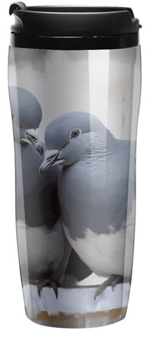 Stanley-Kaffeetasse mit Deckel, 340 ml, Kunststoffbecher, versiegelter Trinkdeckel, Wasserbecher, Teetasse, Tauben, bedruckte Tassen, passt in Auto-Becherhalter