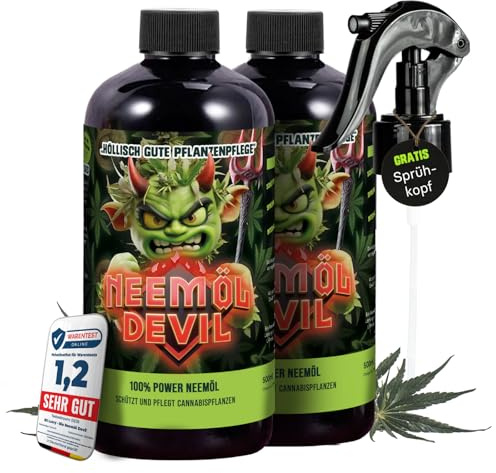 Sprühfertig 500ml – 4-in-1 Pflanzenpflege mit Neemöl Rosmarinöl, Lemongrasöl & Brennnesselextrakt – Für Zimmerpflanzen, Kräuter, Gemüse & Zierpflanzen (2X Neemöl Devil)