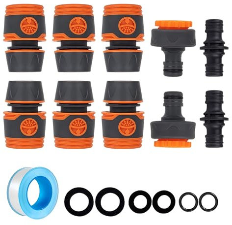 Garden Hose Connectors and Fittings Set 10pcs, Outside Tap to Hose Adapter for 1/2 & 3/4 BSP Taps, Quick Release Hose Pipe Fittings with Double Male Connectors & Washers for Garden Watering
