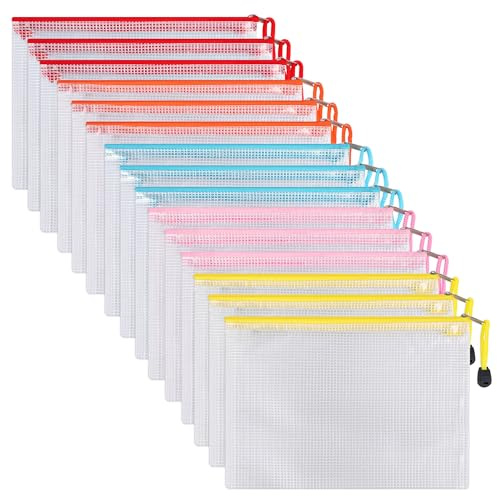 15 Pack Dokumententasche A5, ipow Reißverschlussbeutel Mesh Taschen Set Zipper Beutel für Datei, Papier, Dokumente, Kosmetika und Reiseutensilien