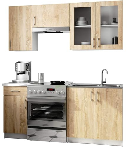 AKORD | Küchenmöbel-Set Lima | Küchen | Kitchen | Für eine kleine Küche | Für EIN Zimmer mit Küchenzeile | Langlebig | Für modernes und traditionelles Design | Weiß | Sonoma-Eiche