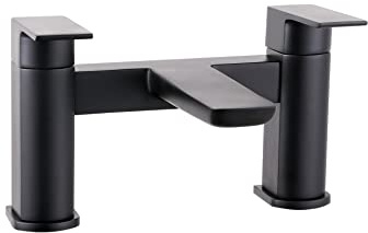 VeeBath Lagoon Soft Square Bath Filler Mixer – Modern Matt Black Finish, Dual Lever Control, G3/4 BSP Inlet, Deck Mounted Square Bathroom Taps Pair, Bath and Basin Taps