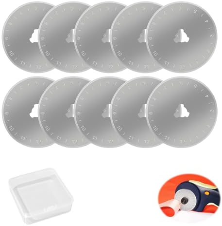 10 Pack Rotary Cutter Blades 45mm, Rotary Blade Refills Heavy-Duty Rotary Cutters Universal Replacement Rotary Blades Fabric Cutting Blades Refill for Quilting Scrapbooking Patchwork Crafts Sewing