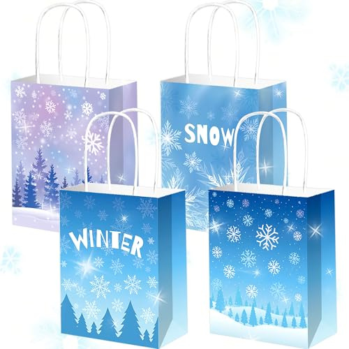 12 st presentpåsar med snöflingor för vintern, semesterfest, presentpåsar, snöflingor, godispåsar med handtag, för födelsedag, jul, vinter, underland