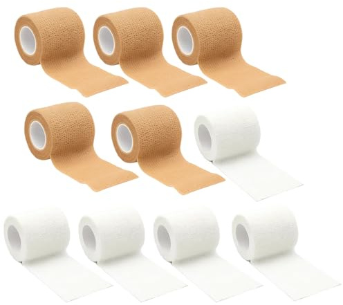 Finger Tape, 10 Pack Compression Bandage for Finger Protection, Self-Adhesive Thumb Tape for Sports, Climbing, Golf, 2.5cm x 4.5m (5 Skin Tone & 5 White)