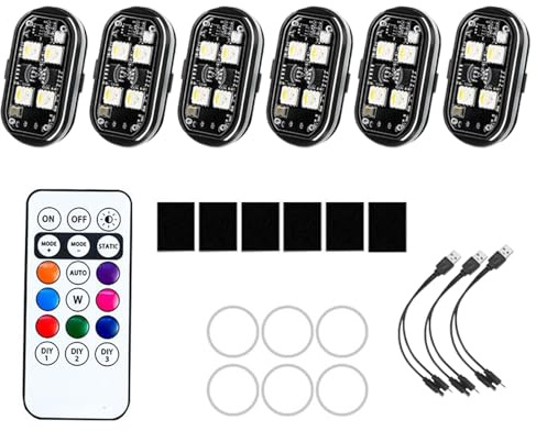 Strobe Light for Wireless Car | Set 6 Bright Anti-Collision Units with Remote Control 8 Colors | Safety Warning Light Signs for Drone Scooter Bike