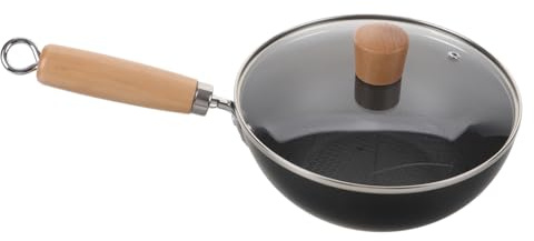 TOGEVAL Japanese Mini Wok with Lid Small Cast Iron Frying Pan Household Non Coated Flat Bottom Cooker for Single Serving Suitable for Gas and Electric Stovetops