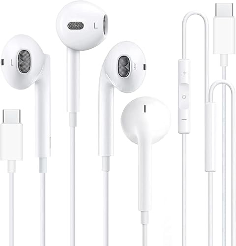 2 Pack Écouteurs Filaires USB-C pour iPhone 17/16/16e/15 Pro Max, Écouteurs Intra-Auriculaires Hi-Fi Stéréo USB C avec Microphone et Contrôle du Volume pour iPad, Galaxy S24 Ultra Note, Google Pixel