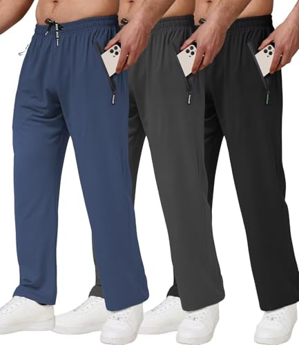 lomsoe 3 Pack Mens Joggers Bottoms, Tracksuit Bottoms Men with Zip Pockets, Joggers for Men UK Lightweight Sweatpants Mens Quick Dry Workout Running Gym Track Pants