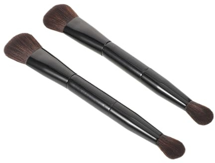 Mobestech 2stücke Doppelseitiger Rougepinsel Puderpinsel und Doppelseitiger Pinsel für Highlighter Verblendpinsel Konturpinsel Kosmetikpinsel für Unterwegs Augenpinsel