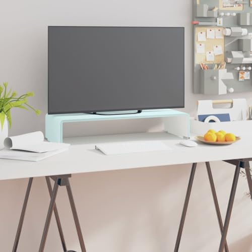 Mokuyary Supporto per televisore/monitor in vetro verde, 60 x 25 x 11 cm, supporto da scrivania, organizer per monitor, altezza dello schermo per PC portatile stampante computer