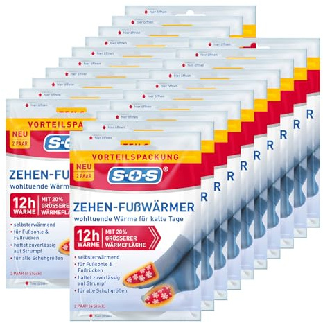 SOS Zehen-Fußwärmer – Wärmepads für bis zu 12 Stunden Wärme – für alle Schuhgrößen – haftet zuverlässig auf der Socke – ideal für Spaziergänge, Wintersport & kalte Tage